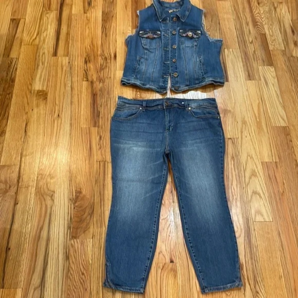 Baby Phat Y2k Denim Suit Vest & Crop Jeans 2 Piece Outfit Set Plus 1x / 20